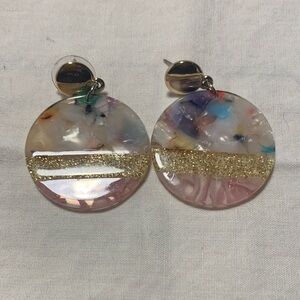 LOFT Pink Multicolor Resin Drop Earrings with Gold Glitter Stripe